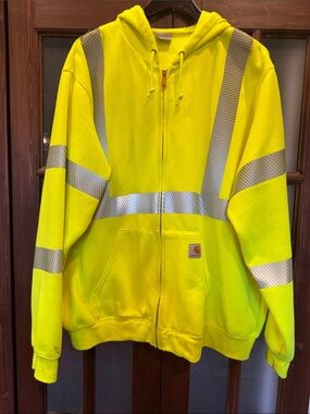 Carhartt Neon Yellow Reflective Zip-Up Hooded Work Hoodie